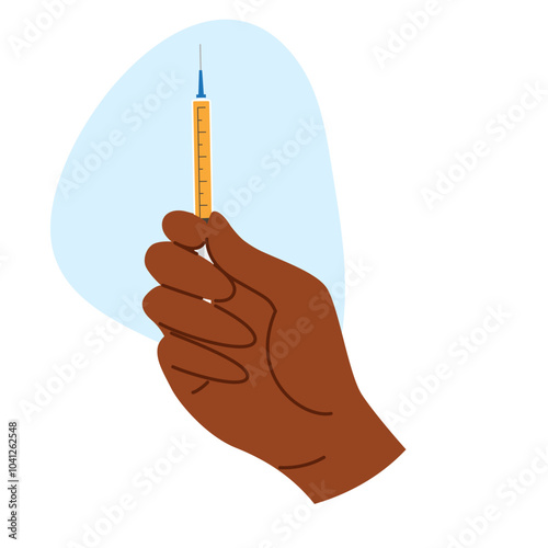 African hand holding syringe with beauty serum. Skin care and cosmetic treatment