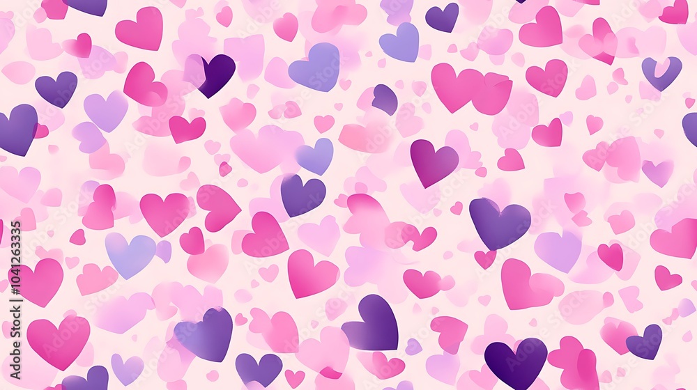 Vector pattern of heart-shaped confetti, flat design style, pastel pink and purple colors, minimalist approach, clean lines, various sizes, modern look, hd quality, seamless flow. --ar 16:9 --tile Vector pattern of heart-shaped confetti, flat design style, pastel pink and purple colors, minimalist approach, clean lines, various sizes, modern look, hd quality, seamless flow. --ar 16:9 --tile