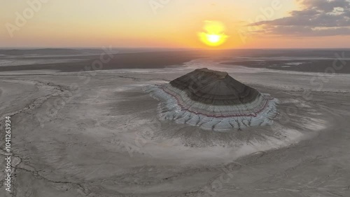 KazakhstKazakhstan. Ustyurt Plateau. Sunset on Mount Bokty.an. Ustyurt plateau. A lonely remnant. photo