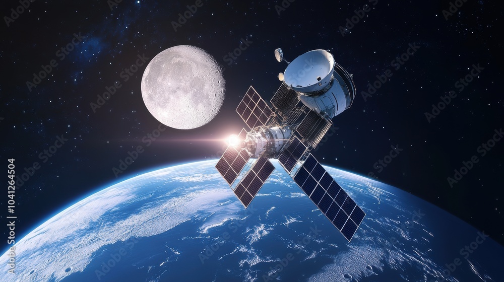 Futuristic Satellite Hovering Above the Moon Futuristic Satellite Hovering Above the Moon