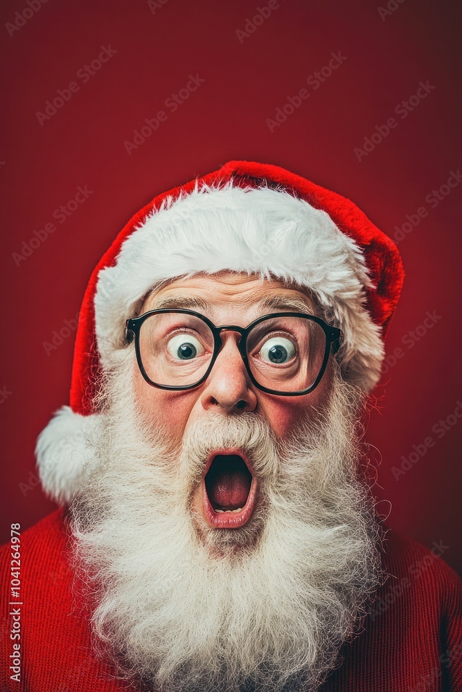 Santa Claus amazed expression festive holiday wonder Santa Claus amazed expression festive holiday wonder