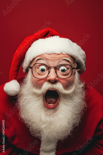 Excited Santa Claus with dramatic expression posing.