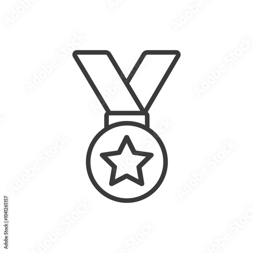 Star medal, in line design. Medal, star, award, achievement, recognition, honor, victory on white background vector. Star medal, in line design, editable stroke icon