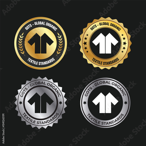 Global Organic Textile Standard - GOTS badge collection. Gold and Silver 100% money back stamp, icon, vector illustration