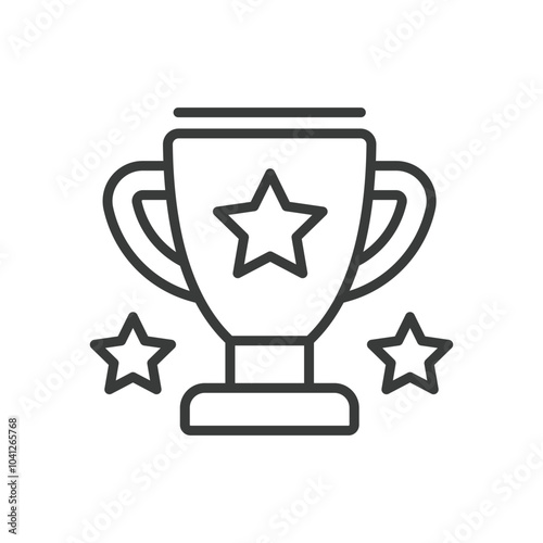 First place cup, in line design. First, place, cup, trophy, victory, award, achievement on white background vector. First place cup editable stroke icon