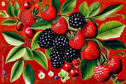 berries in european folk artinspired by european folk art tradit photo