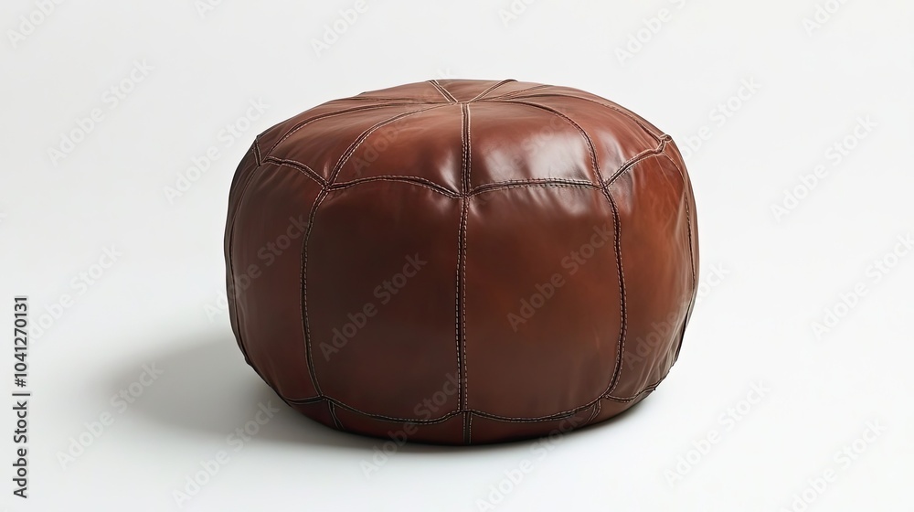 Naklejka premium Brown Leather Ottoman with Stitching