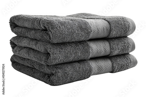 Grey stacked towel isolated on transparent background, png file, no background png file