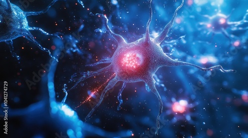 Energized neuron shining inside a wondrous universe photo