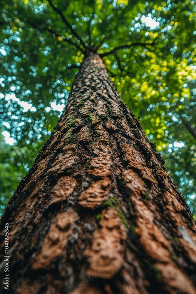 Close-up of Tree Bark with Green Foliage in the Background Close-up of Tree Bark with Green Foliage in the Background