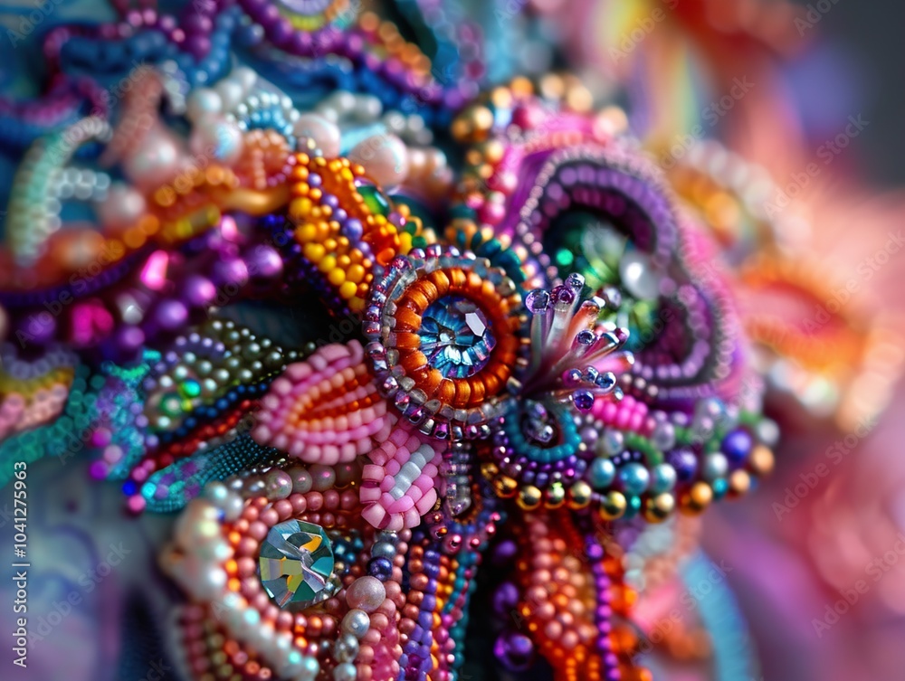Close-Up of Colorful Beaded Jewelry Design Close-Up of Colorful Beaded Jewelry Design