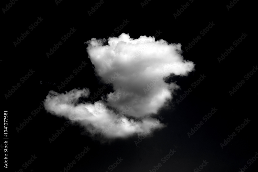 Single white cloud isolated on black background and texture. Brush cloud black background. dark cloud.