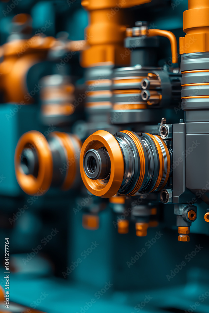 Obraz premium Close-up of industrial machinery components with vibrant colors and intricate design details