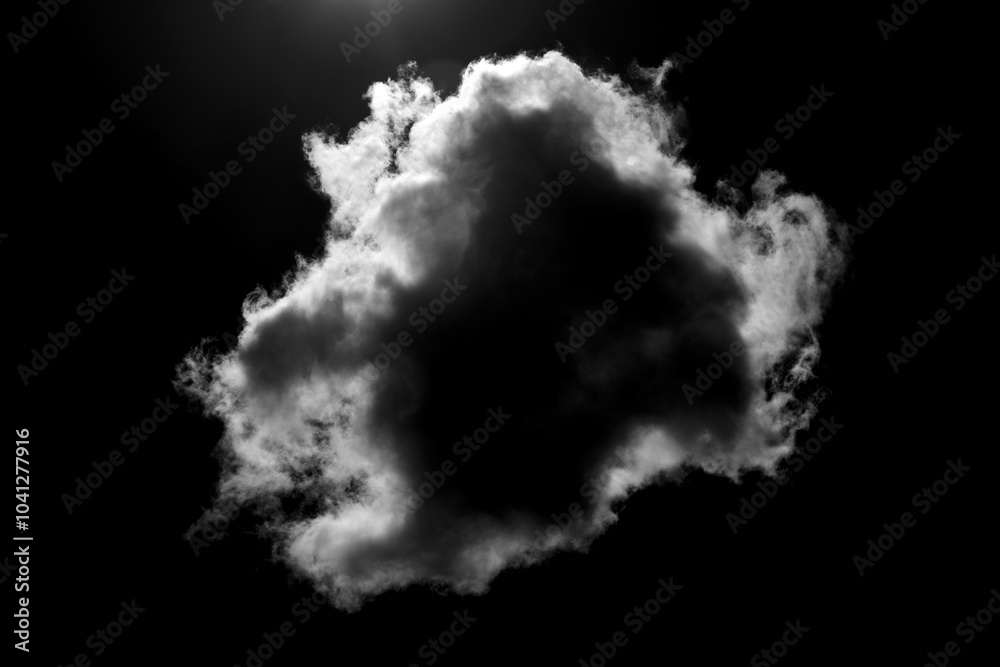Single white cloud isolated on black background and texture. Brush cloud black background. dark cloud.