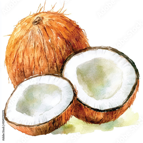 Coconut fruit watercolor clipart illustratration