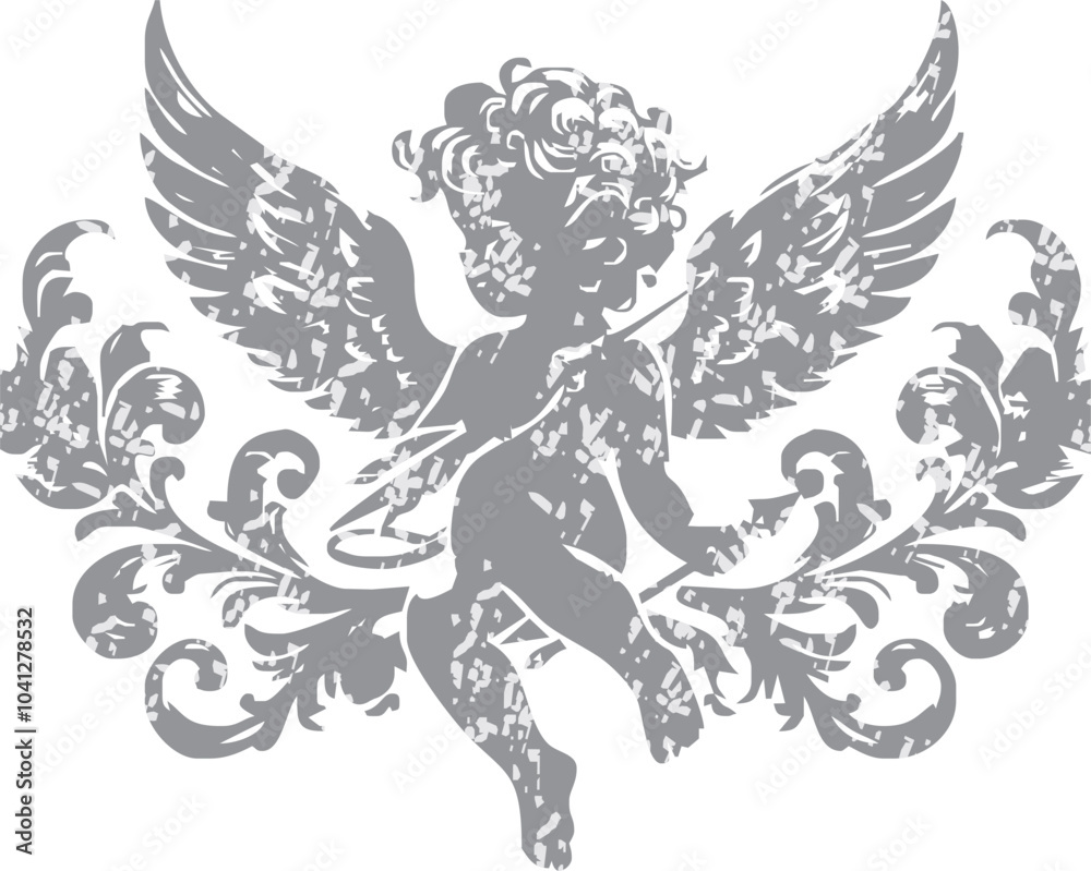 Obraz premium Angel with a wings. Cherub silhouette. Valentine's day. Love symbol. Vector illustration.