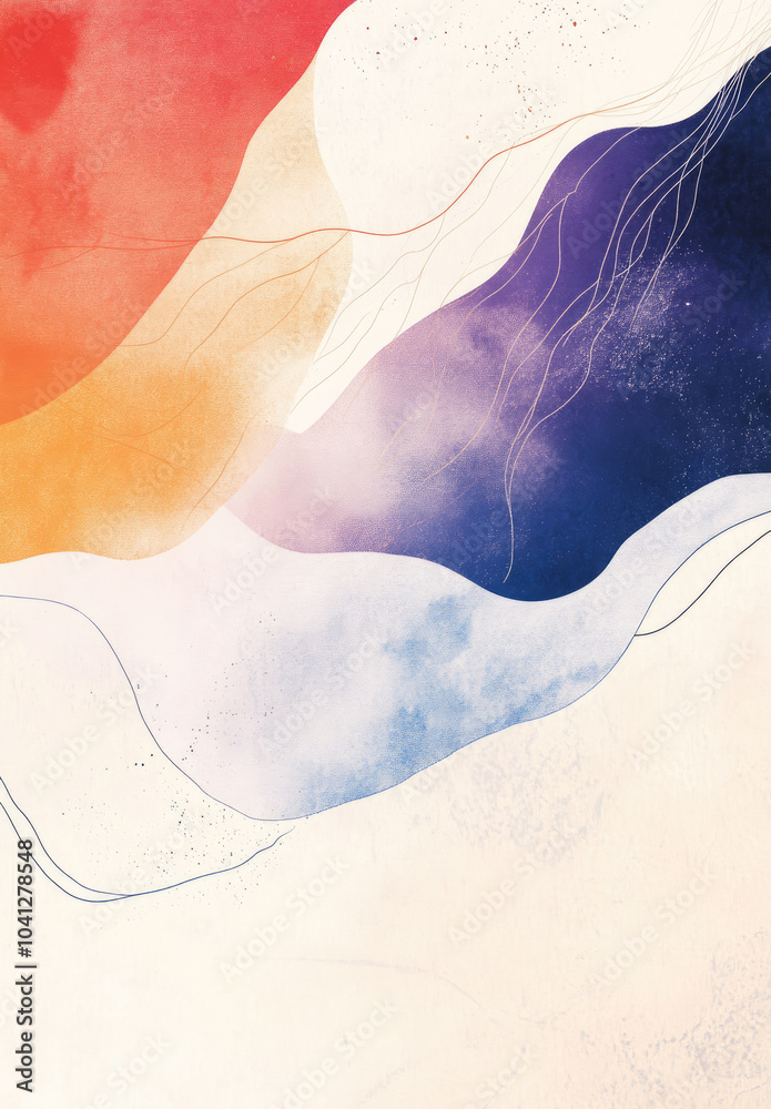Naklejka premium Abstract artwork featuring organic shapes in neutral beige and dark blue tones