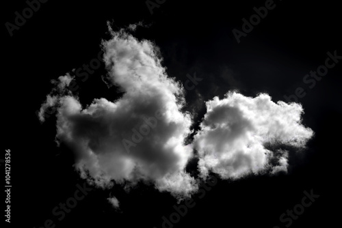 Single white cloud isolated on black background and texture. Brush cloud black background. dark cloud.