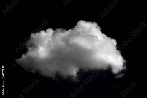 Single white cloud isolated on black background and texture. Brush cloud black background. dark cloud.