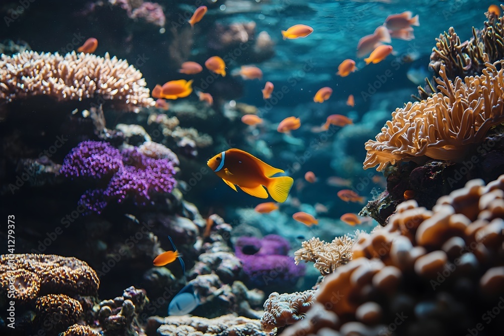Fototapeta premium Vibrant Coral Reef Garden with Diverse Array of Colorful Tropical Fish