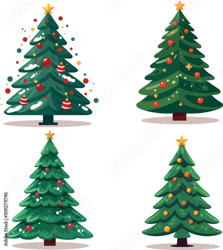 Four Festive Christmas Trees Decorated and Ready to Celebrate.