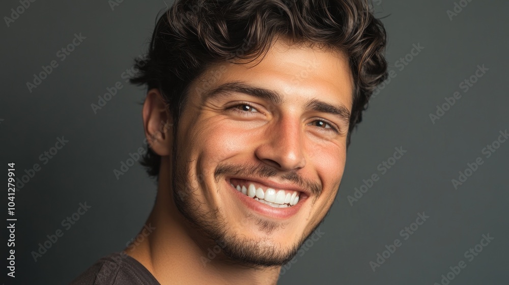 Smiling man against plain dark background. Smiling man against plain dark background.