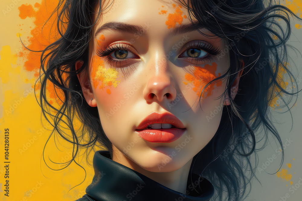 Obraz premium Face of young woman covered in colorful paint