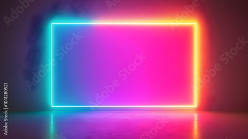 Vibrant Neon Frame with Glowing Retro 80s Inspired Edges Isolated on White Background