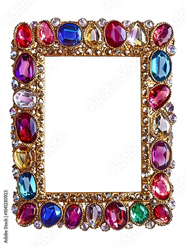 Luxurious Jewel Encrusted Frame Sparkling on White Background photo