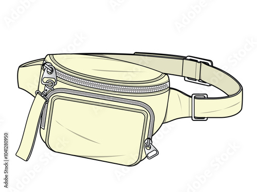 Waterproof adjustable waist belt bag vector design mockup template.