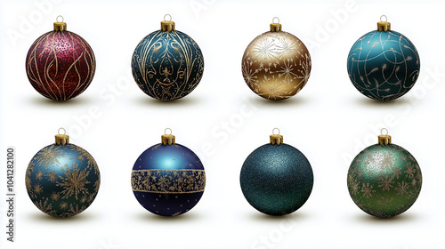 Elegant collection of decorative Christmas ornaments with intricate designs and vibrant colors