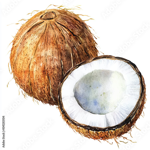 Coconut fruit watercolor clipart illustratration