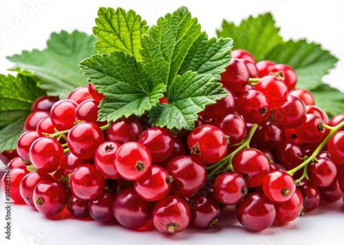 Fresh red currants showcase their vibrant hue against a crisp white background, perfect for culinary presentations and design projects needing a pop of color.