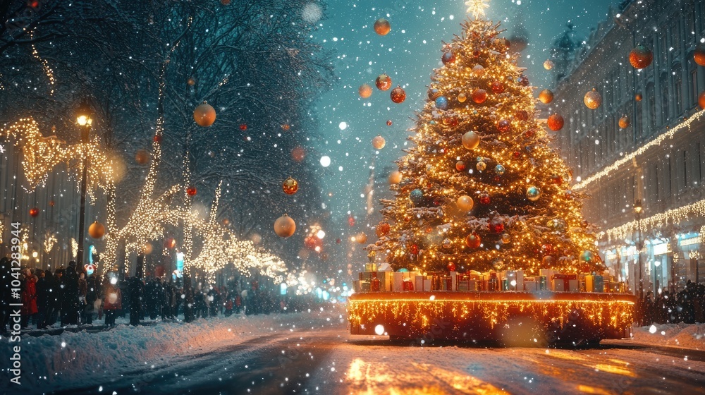 Beautifully Decorated Christmas Tree in Winter Wonderland Beautifully Decorated Christmas Tree in Winter Wonderland