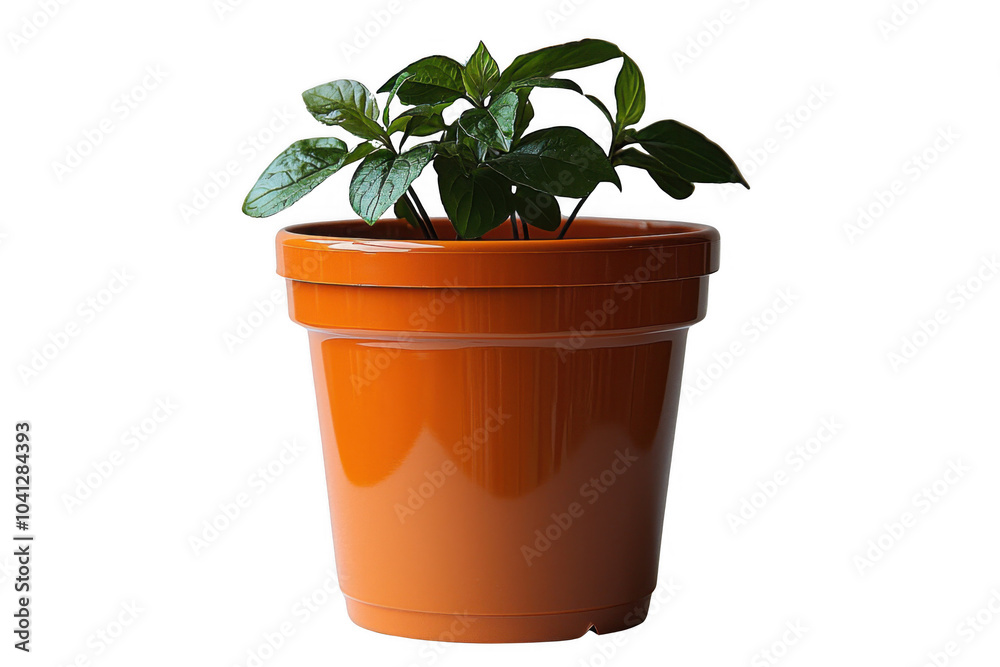 Fototapeta premium Orange biodegradable pot isolated on transparent background, png file, no background png file