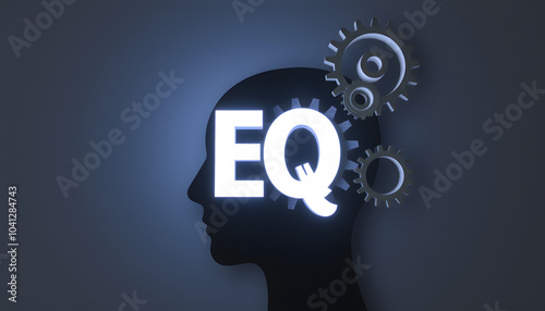 Emotional quotient EQ. Head silhouette and gears around isolated with white highlights, png