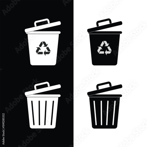 Set of colored recycling bins on a white background. Vector illustration. Trash bin/can icon symbol.