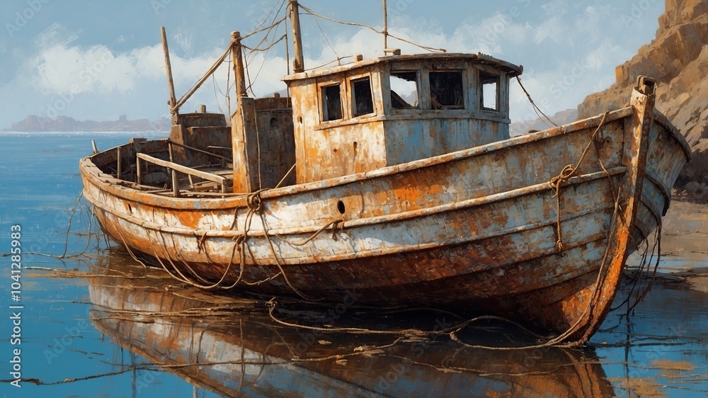 Fototapeta premium old boat in the sea