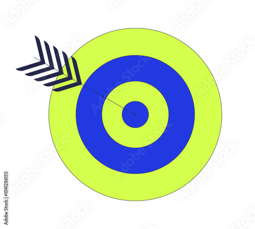 Reach goal dartboard target shooting 2D cartoon object. Focus aim strategy. Accuracy challenge. Archery aiming competition isolated element flat vector clipart on white background. Spot illustration