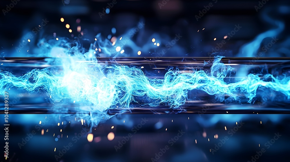 Vibrant Blue Electric Current Flowing Through Glass Tube with Sparks of Energy Vibrant Blue Electric Current Flowing Through Glass Tube with Sparks of Energy