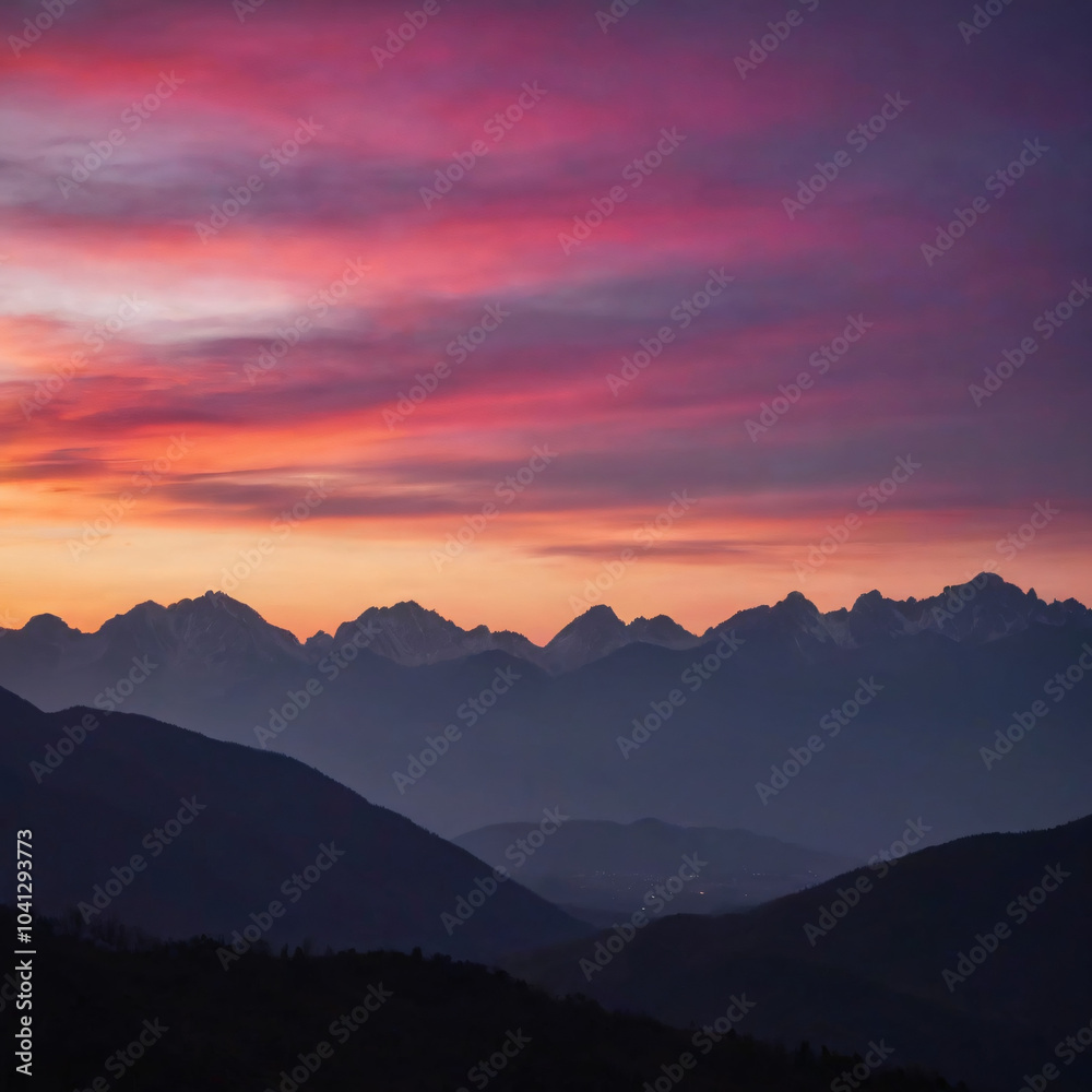 Obraz premium Silhouette Of Mountains Sunrise