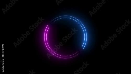 neon circle frame. 3d render, blue pink neon round frame, circle, ring shape, empty space, ultraviolet, abstract background