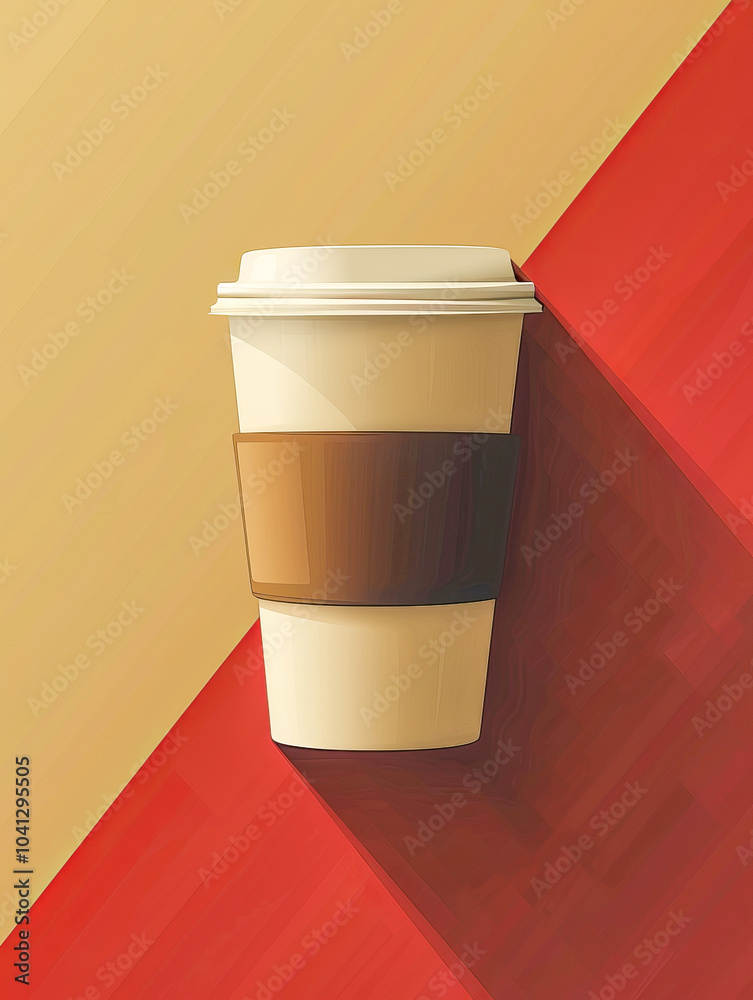 Paper coffee cup casting a shadow on a red and yellow background Stock ...