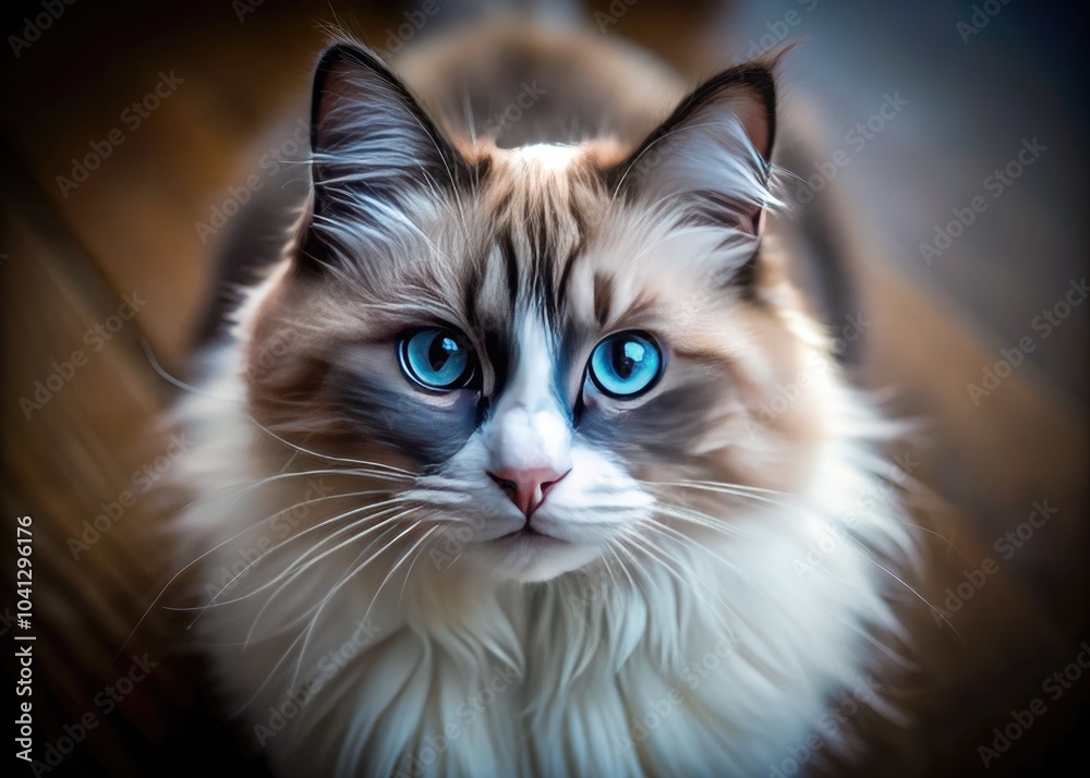 Captivating Ragdoll Cat in Low Light - Stunning Blue Eyes, Feline Portrait, Night Photography, Pet Photography, Animal Lover, Soft Focus, Cozy Atmosphere Captivating Ragdoll Cat in Low Light - Stunning Blue Eyes, Feline Portrait, Night Photography, Pet Photography, Animal Lover, Soft Focus, Cozy Atmosphere