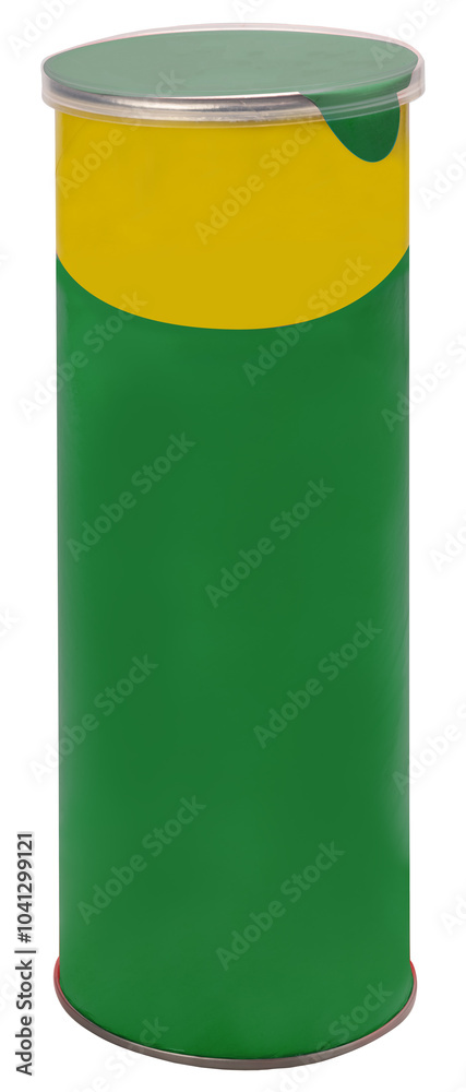 Mockup Potato chips cans on white background, Potato chips snack in green bottle packaging isolate on white PNG File. Mockup Potato chips cans on white background, Potato chips snack in green bottle packaging isolate on white PNG File.