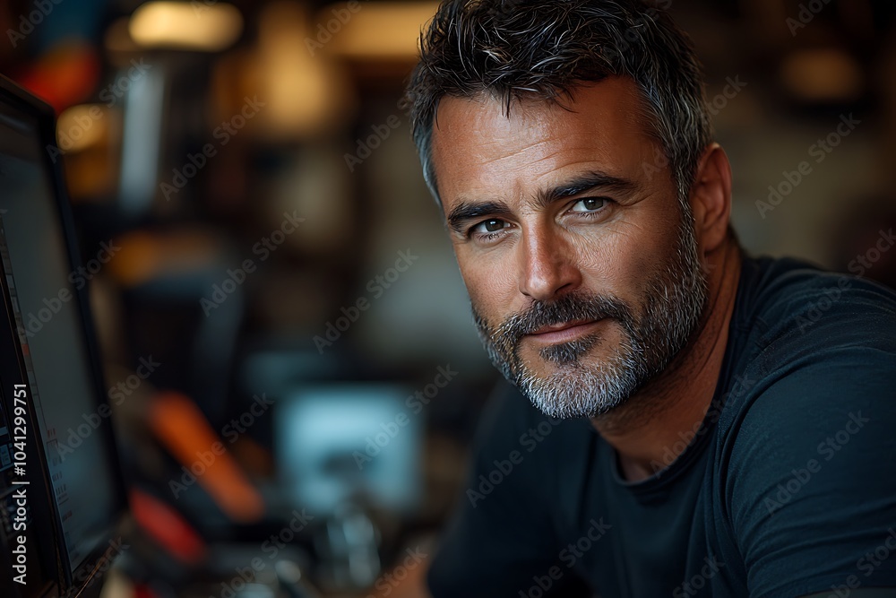 Obraz premium Portrait of a confident mature worker in a factory