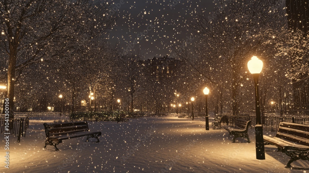 Snowy Winter Evening in a Tranquil City Park Snowy Winter Evening in a Tranquil City Park