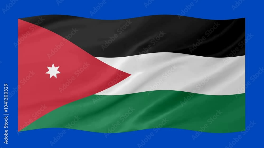 Jordan waving flag loop animation with glowing 3d shade isolated on blue background Jordan waving flag loop animation with glowing 3d shade isolated on blue background