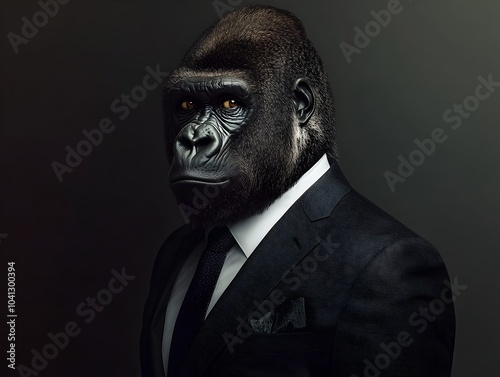 Authoritative Primate Executive A Gorilla Donning a Tailored Suit Representing Power and Leadership