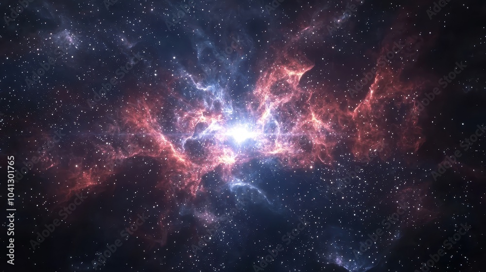 Fototapeta premium Glowing Nebula with Young Stars in Deep Space